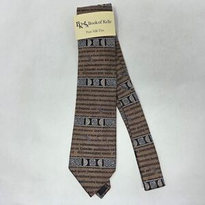 BOOK OF KELLS PURE SILK TIE BLACK BRONZE CELTIC MANUSCRIPT LUXURY 3.5" X 59" NEW